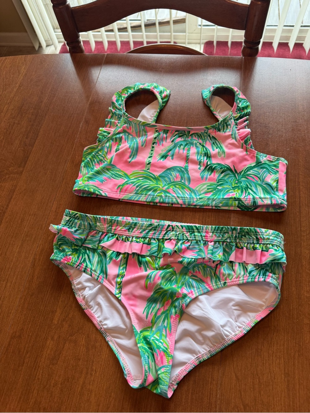 Lilly Pulitzer Pink & Green Tropical Palm Two-Piece Swim Set